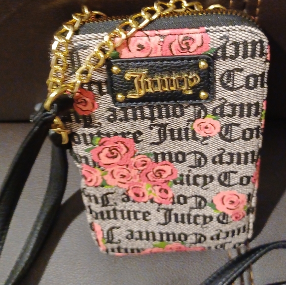 JUICY COUTURE CELLIE PINK BLOOM BLACK FORGET ME NOT CROSSBODY ID BAG - Picture 5 of 11